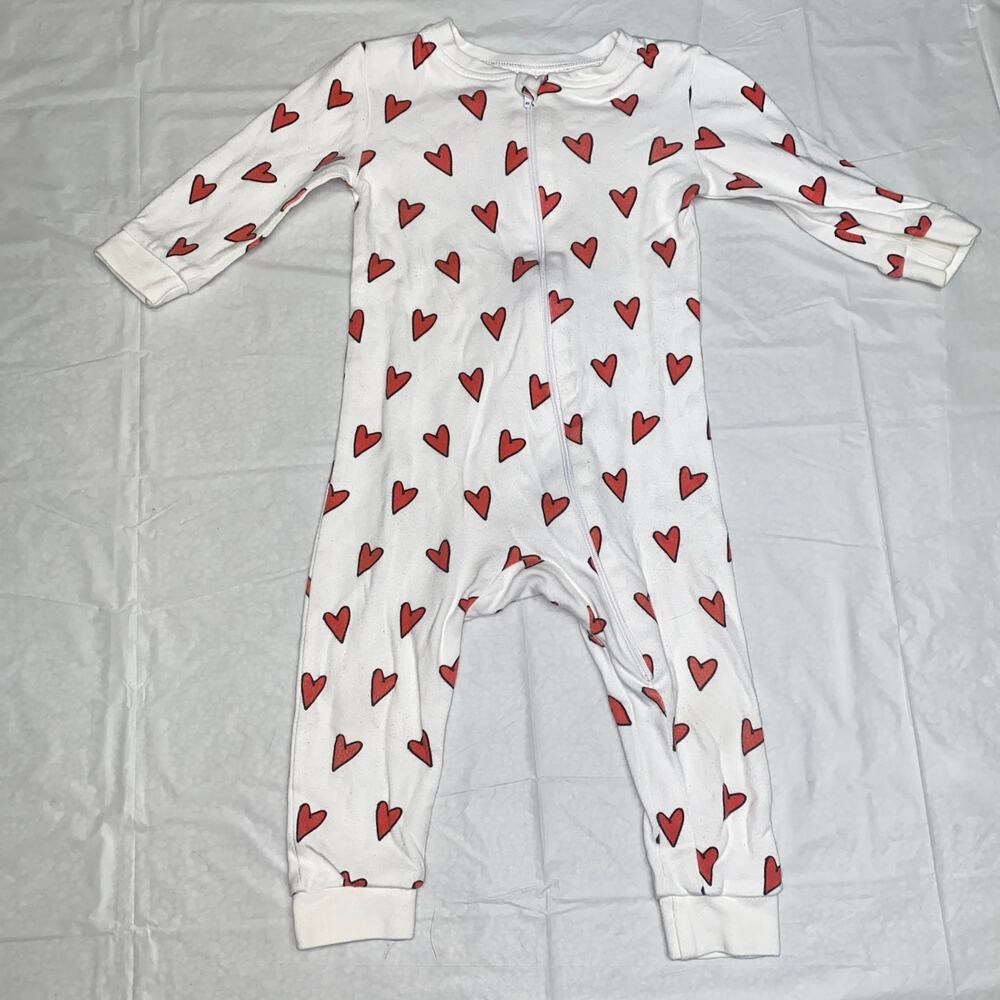 Sammy + Nat White Red Heart One-Piece Baby Girls Pajamas Size 12 Months